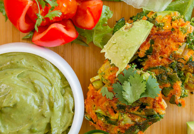 Alkaline Fritters With Avocado Dressing