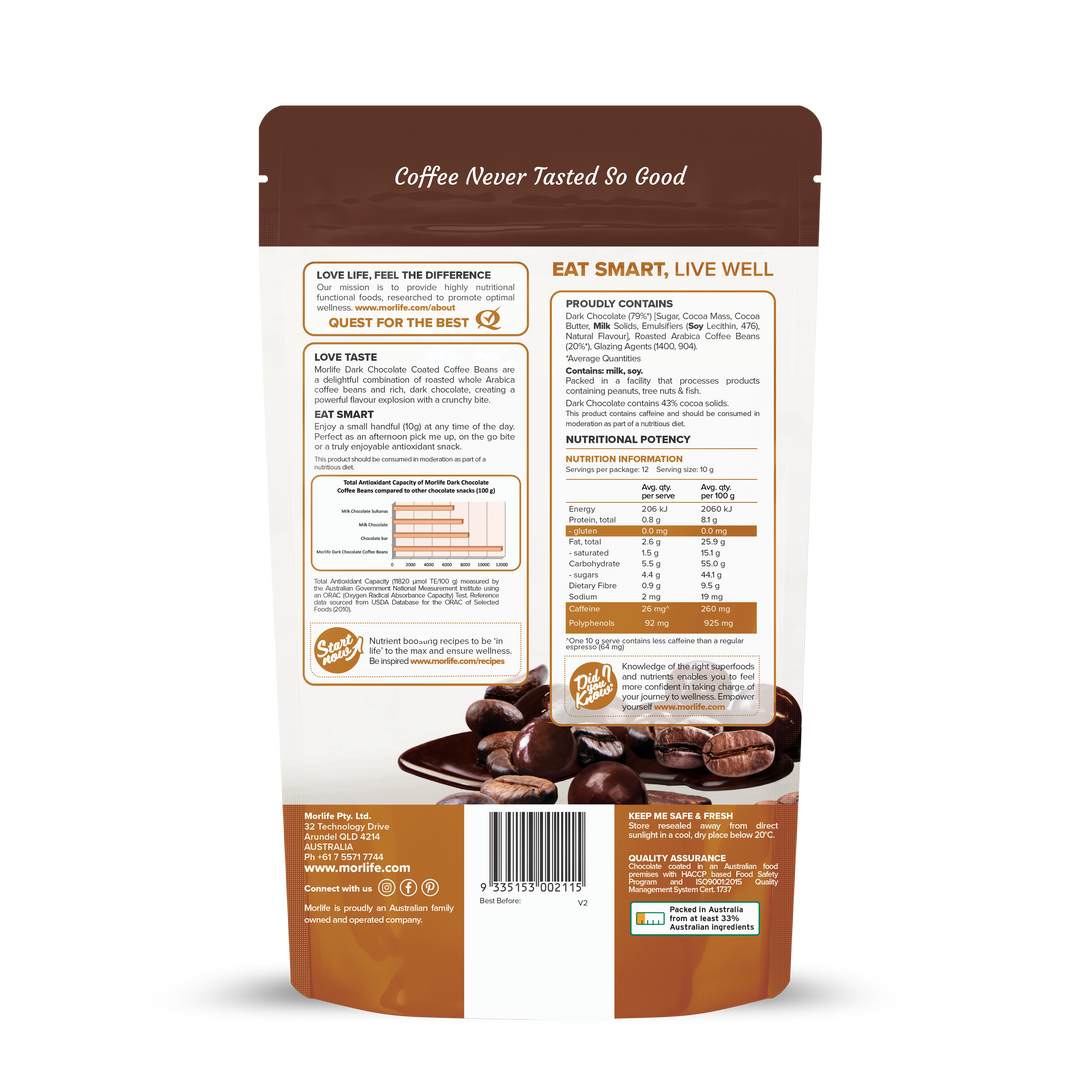 Morlife Dark Choc Coffee Beans 125g