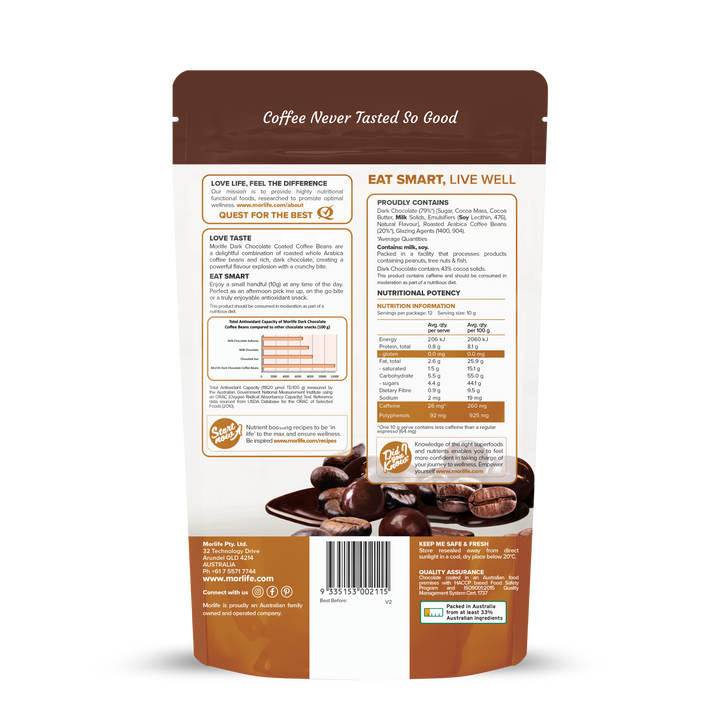 Morlife Dark Choc Coffee Beans 125g