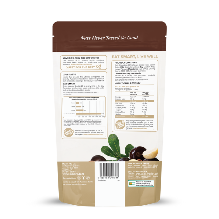 Morlife Dark Chocolate Macadamias
