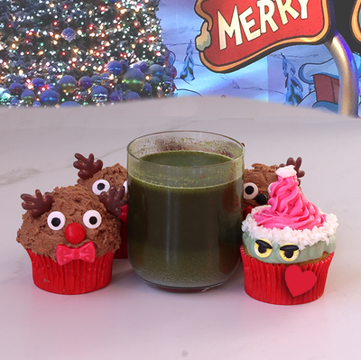 Alkalising Grinch & Protein Reindeer Cupcakes