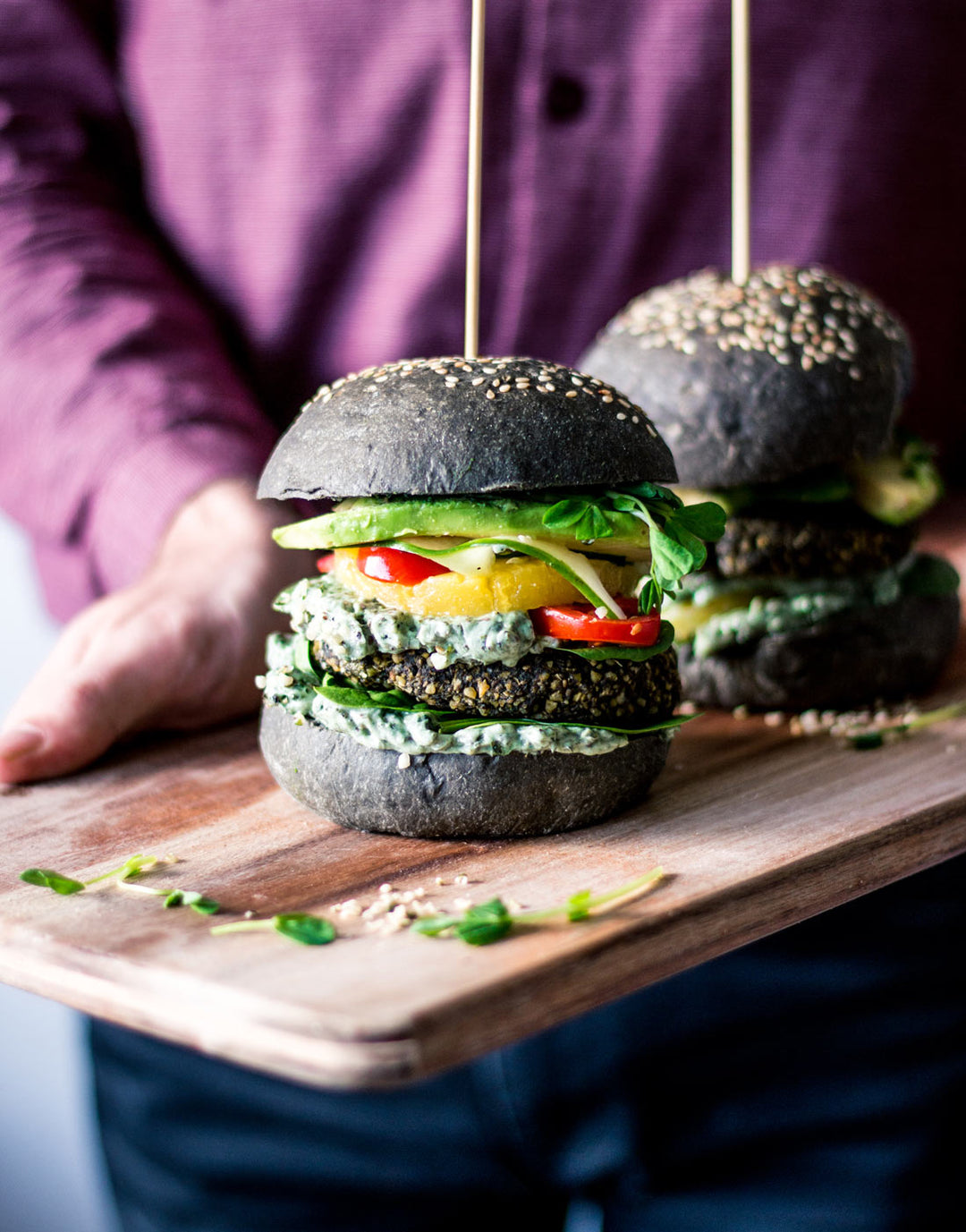 Charcoal Bun Hemp Falafel Patty Burger