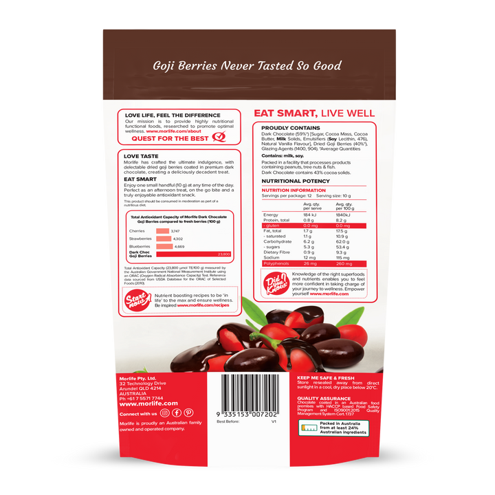 Morlife Dark Chocolate Goji Berries 125g