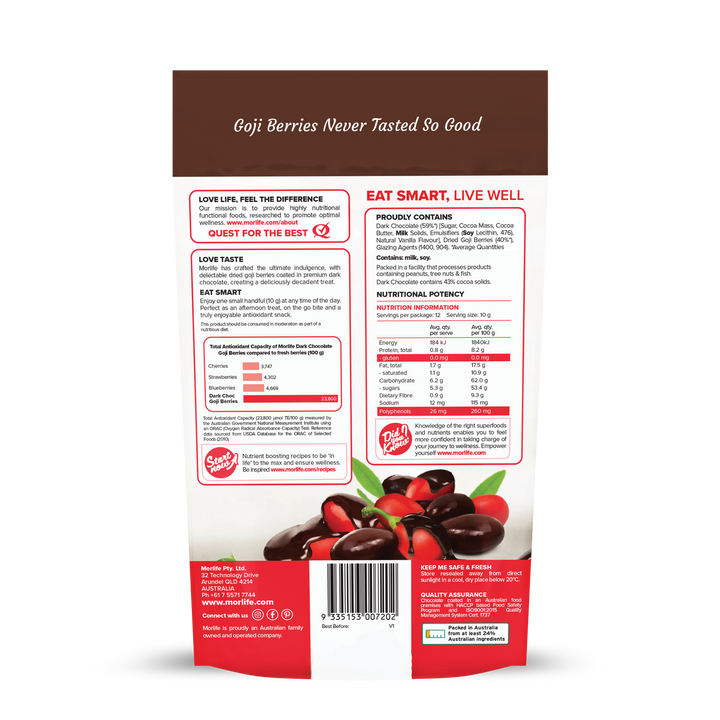 Morlife Dark Choc Goji Berries 125g