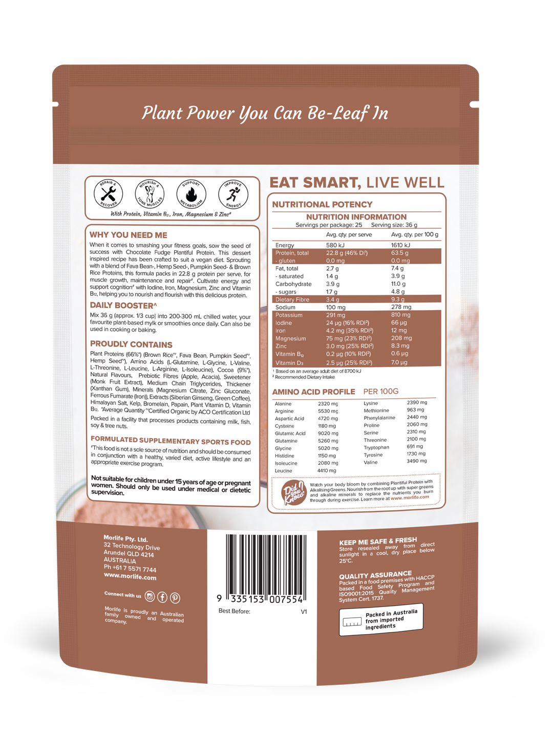 Morlife Plantiful Protein Chocolate Fudge 900g