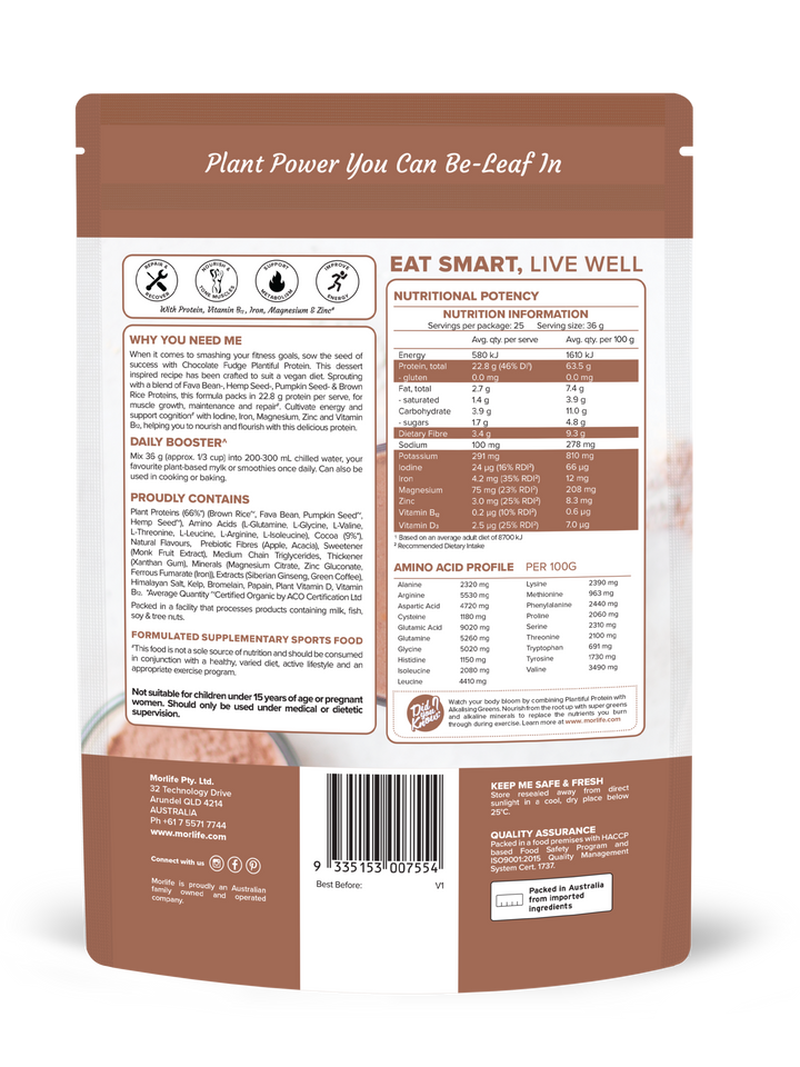 Morlife Plantiful Protein Chocolate Fudge 900g
