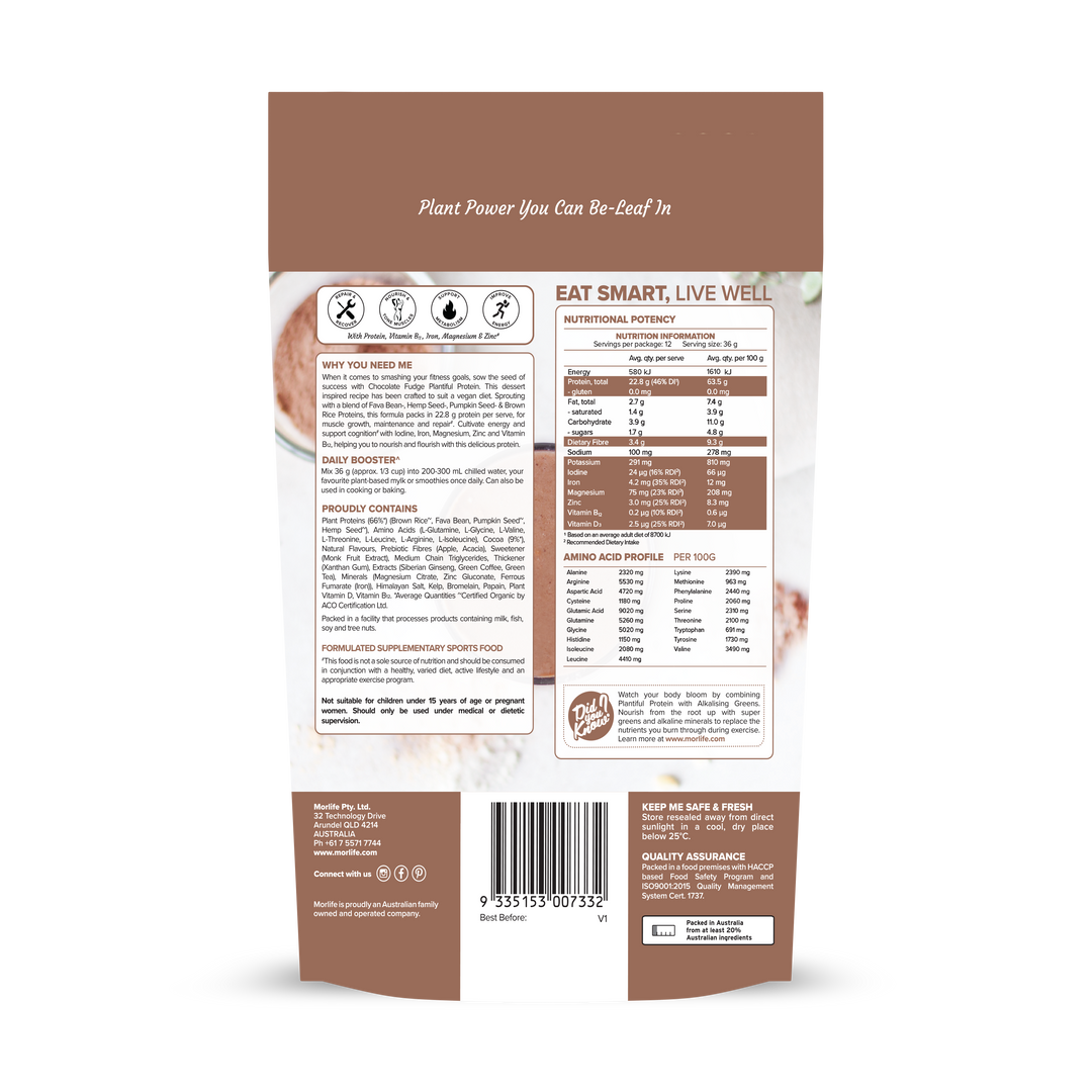 Morlife Plantiful Protein Chocolate Fudge 440g